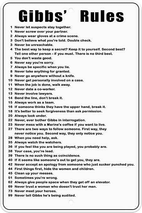 Printable List Of Gibbs Rules