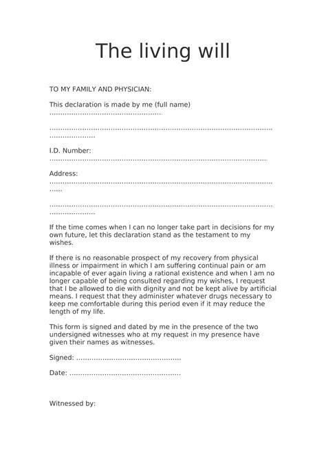 Printable Living Will Template