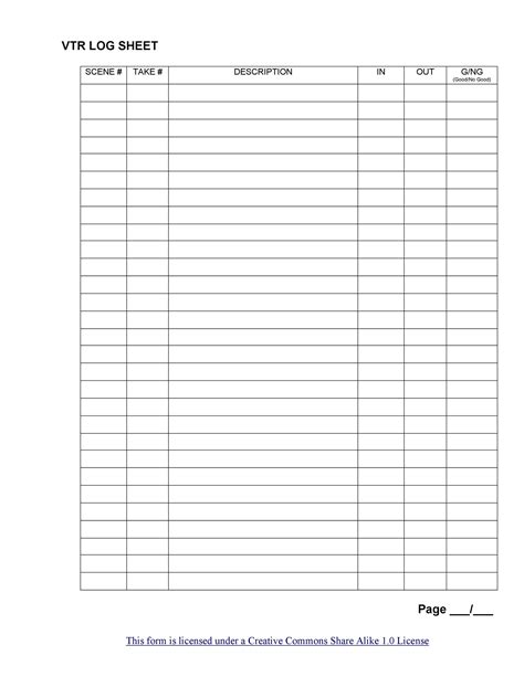Printable Log Sheet
