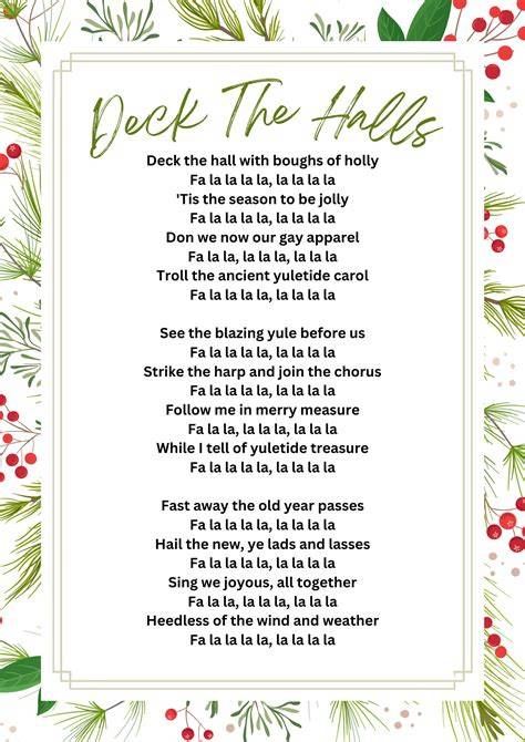 Printable Lyrics For Deck The Halls