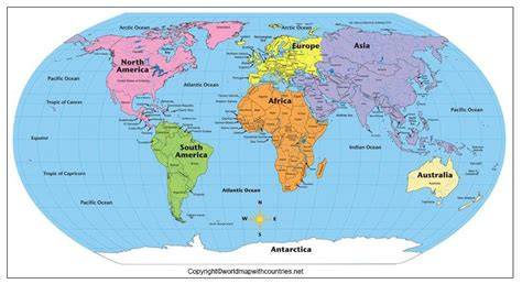 Printable Map Of Continents And Oceans