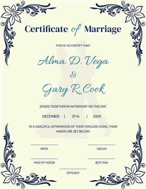 Printable Marriage License Template