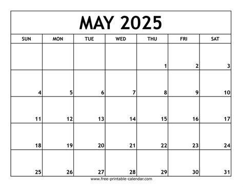 may 2025 calendar