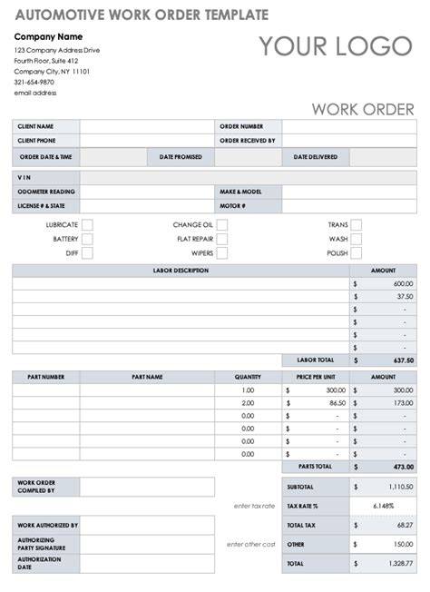 Printable Mechanic Work Order
