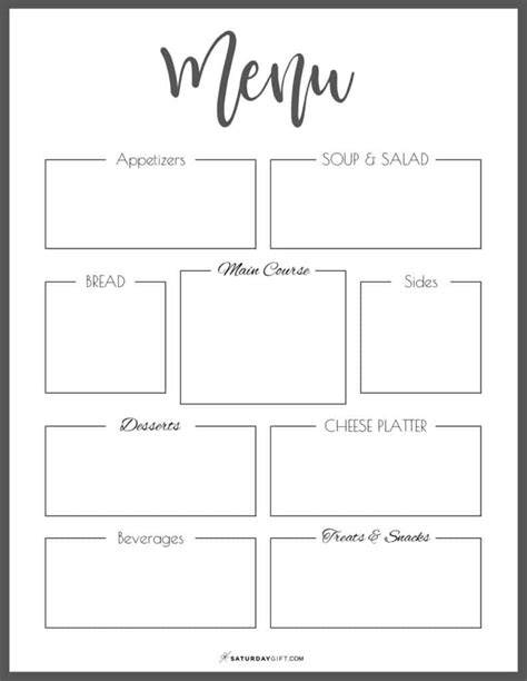 Printable Menu Template