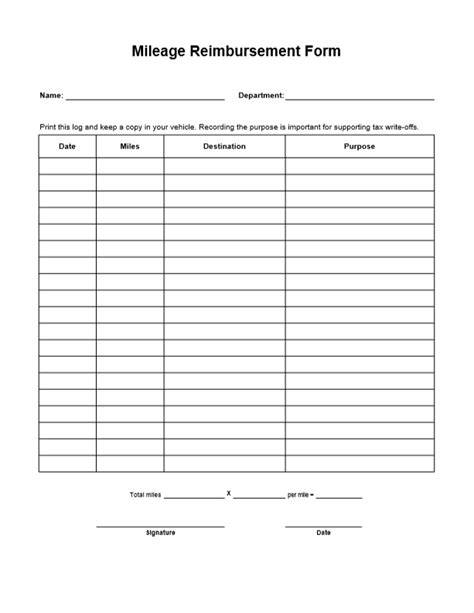 Printable Mileage Reimbursement Form