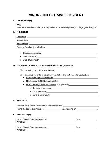 Printable Minor Travel Consent Form