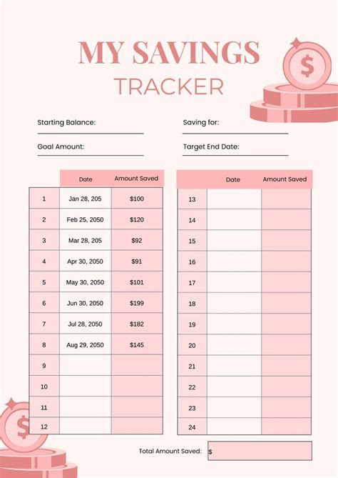 Printable Money Saving Chart