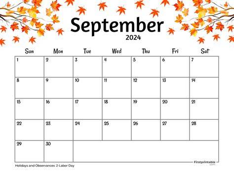 Printable Monthly Calendar September