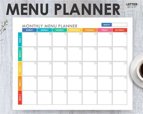 Printable Monthly Menu Planner