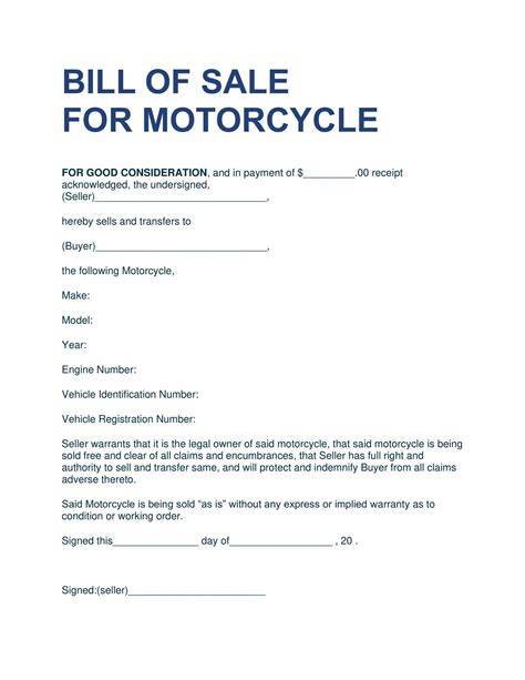 Printable Motorcycle Bill Of Sale Template