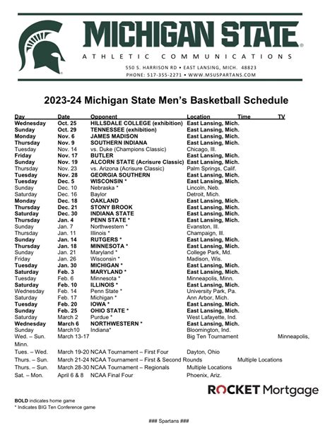 Printable Msu Basketball Schedule