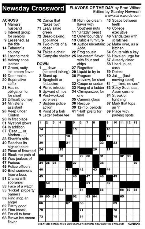 Printable Newsday Crossword