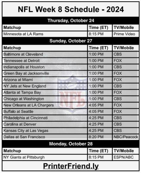 Printable Nfl Week 8 Schedule