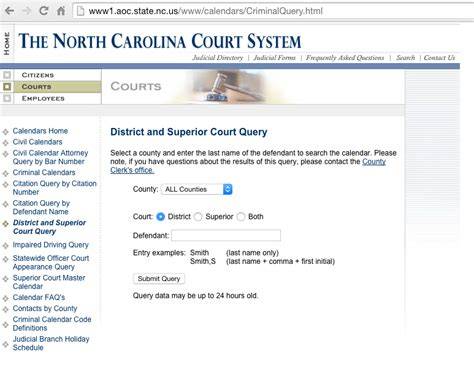 north carolina court calendar search