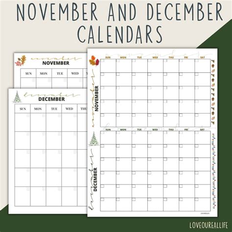 Printable November And December Calendar