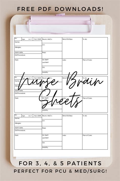 Printable Nurse Brain Sheet 5 Patients