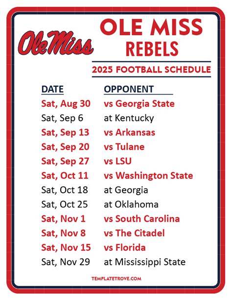 Printable Ole Miss Football Schedule 2025
