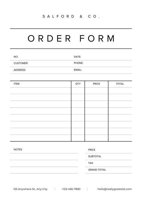 Printable Order Form Template