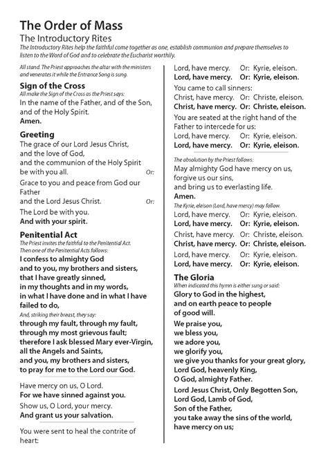 Printable Order Of Mass Catholic