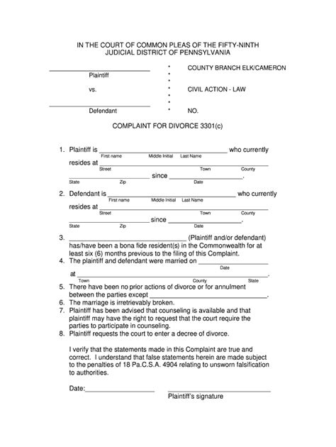 Printable Pa Divorce Papers