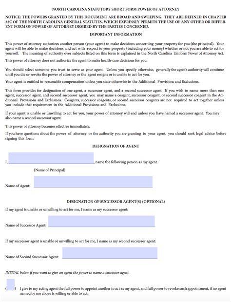 Printable Power Of Attorney Form Nc