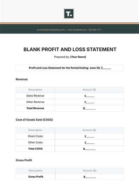 Printable Profit Loss Statement