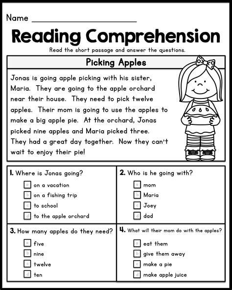 Printable Reading Comprehension Worksheets