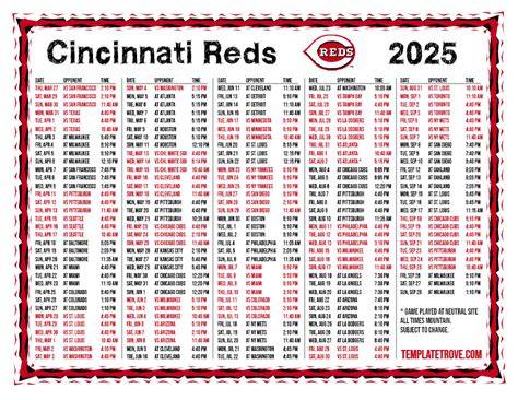 Printable Reds Schedule 2025