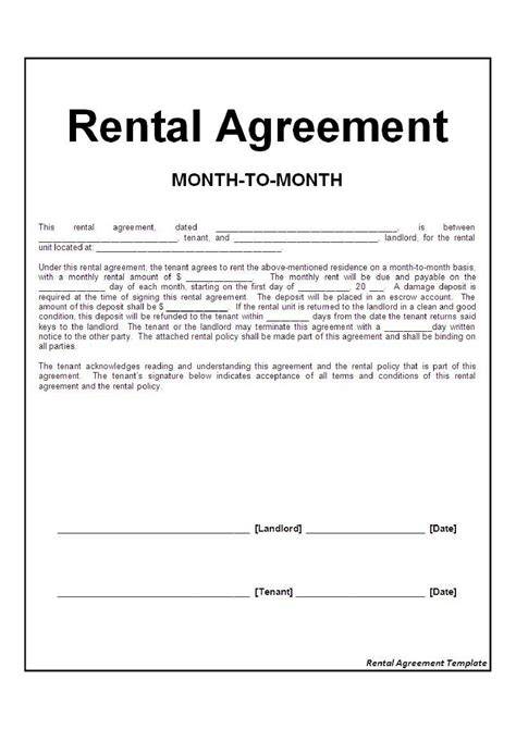 Printable Rental Agreement Month To Month