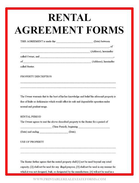 Printable Rental Agreements