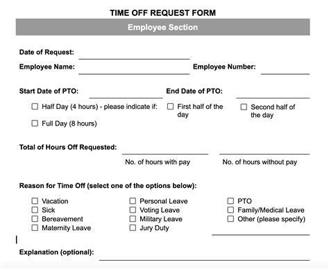 Printable Request For Time Off Form