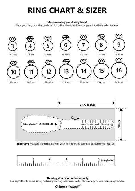 Printable Ring Sizer Chart