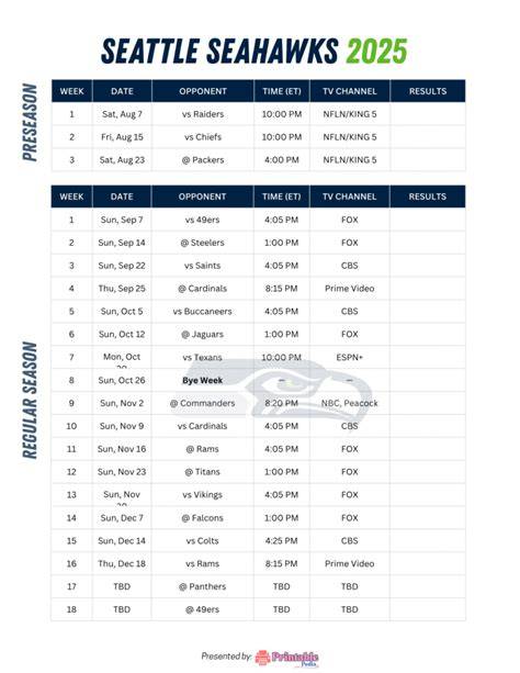 Printable Seahawks Schedule 2024 25