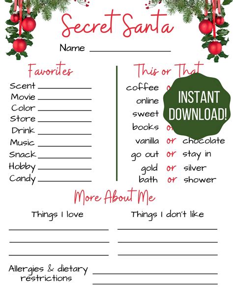 Printable Secret Santa Form