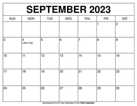 Printable Sept Calendar