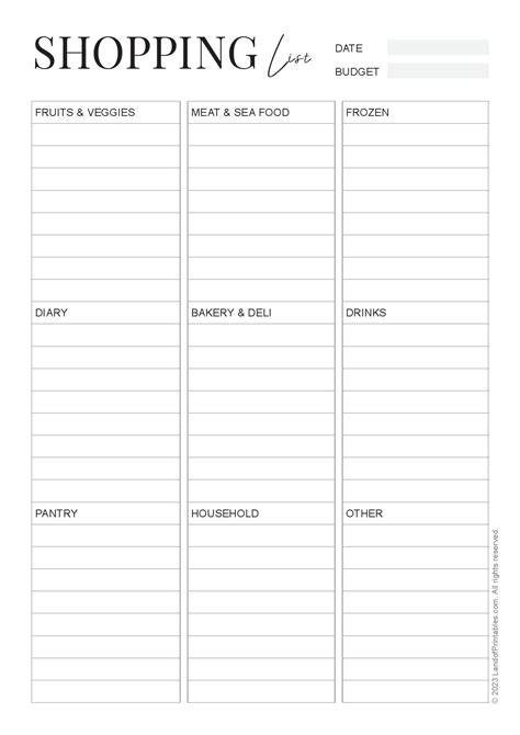 Printable Shopping List Pdf