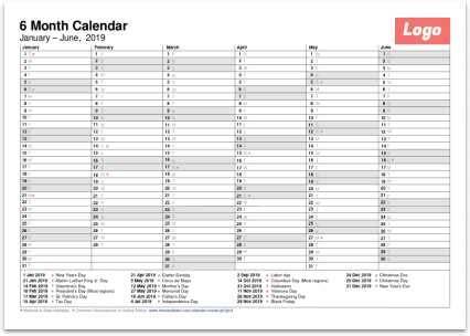 Printable Six Month Calendar