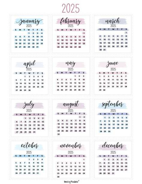 small calendar 2025