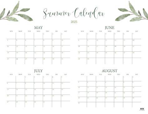 Printable Summer Calendar 2025