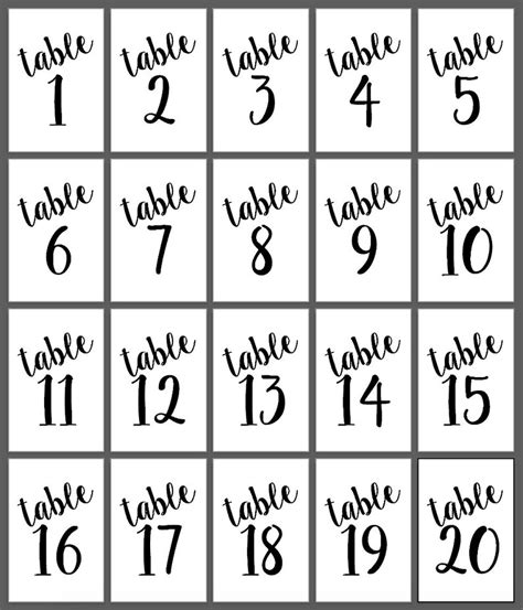 Printable Table Numbers