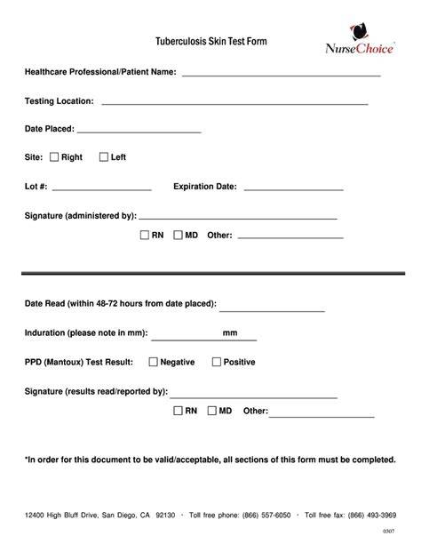 Printable Tb Skin Test Form