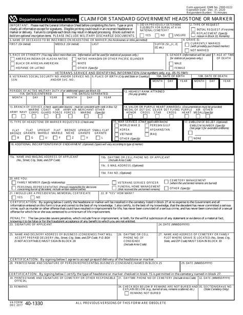 Printable Va Form 40 1330