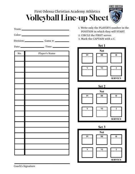 Printable Volleyball Lineup Sheets