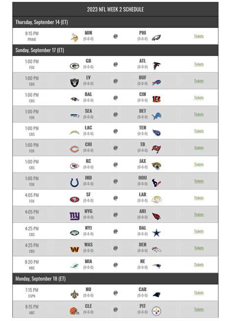 Printable Week 2 Nfl Schedule