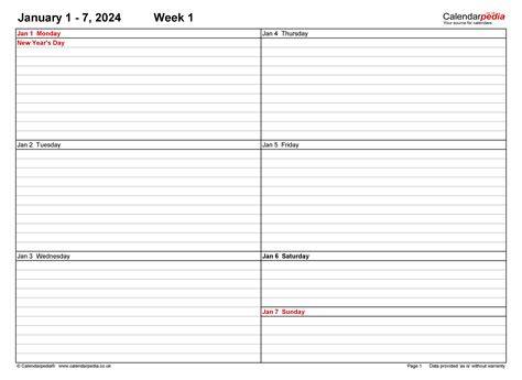 Printable Weekly Calendar 2024