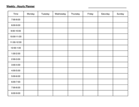 Printable Weekly Hourly Schedule
