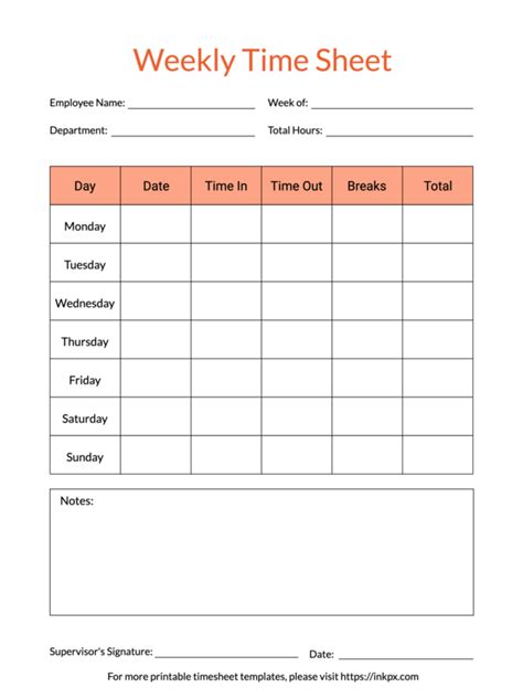 Printable Weekly Time Cards