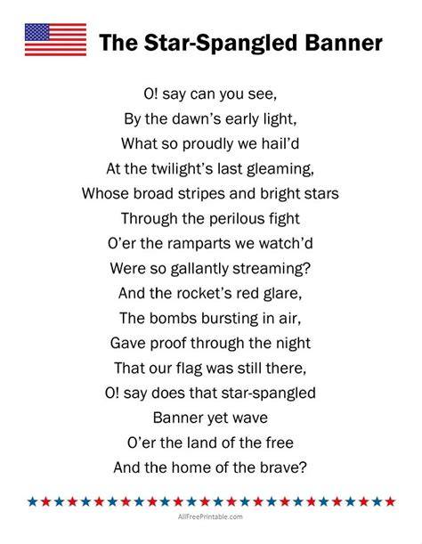 Printable Words National Anthem Usa