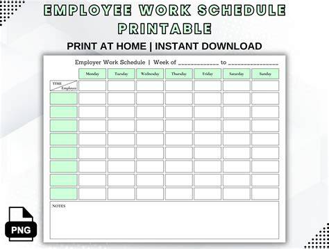 Printable Work Schedule